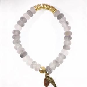NEW OMI women's she is blessed agate rondel gold spacers bracelet in gre